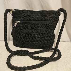 Black Crochet Crossbody Bag - Handwoven Shoulder Purse